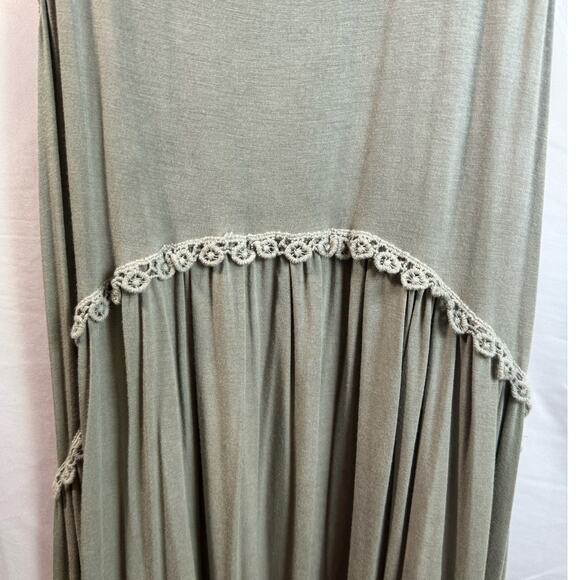 C&V Womens Tunic Dress Olive Green Boho Cottage Core Womens L Sleeveless Lace - Picture 4 of 13